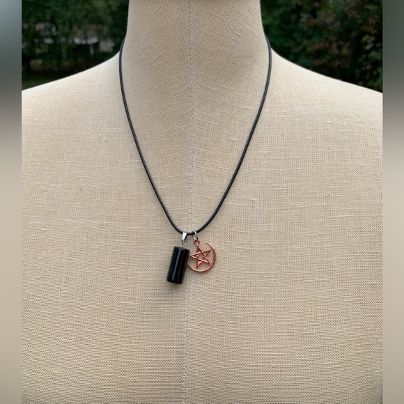 Handmade Obsidian Stone Amulet with Pentagram Star and Moon Charm - Picture 4 of 9